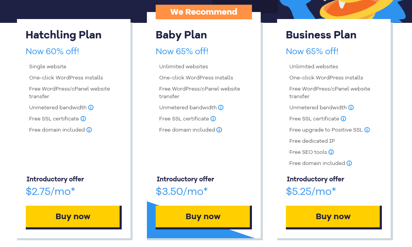 HostGator price 3 Baby Plan, Business Plan